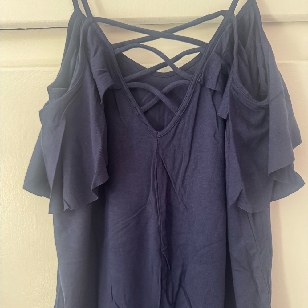 VENUS Navy Cold-Shoulder Crisscross Strappy Camisole